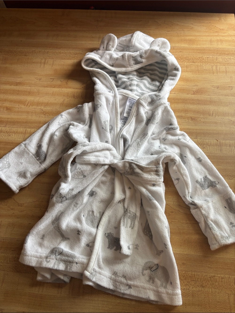 Cozy White and Gray Animal-Print Hooded Kids Robe
